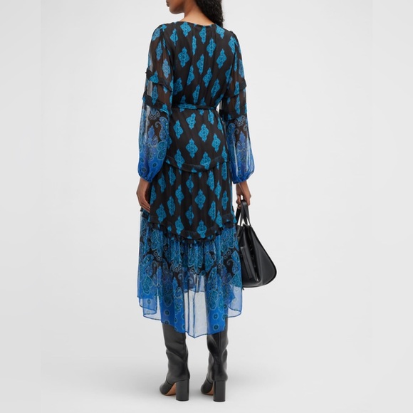NWT Kobi Halperin Connor Printed Midi Dress, Black Blue Size XXL New w/Tag $548 - Picture 6 of 13